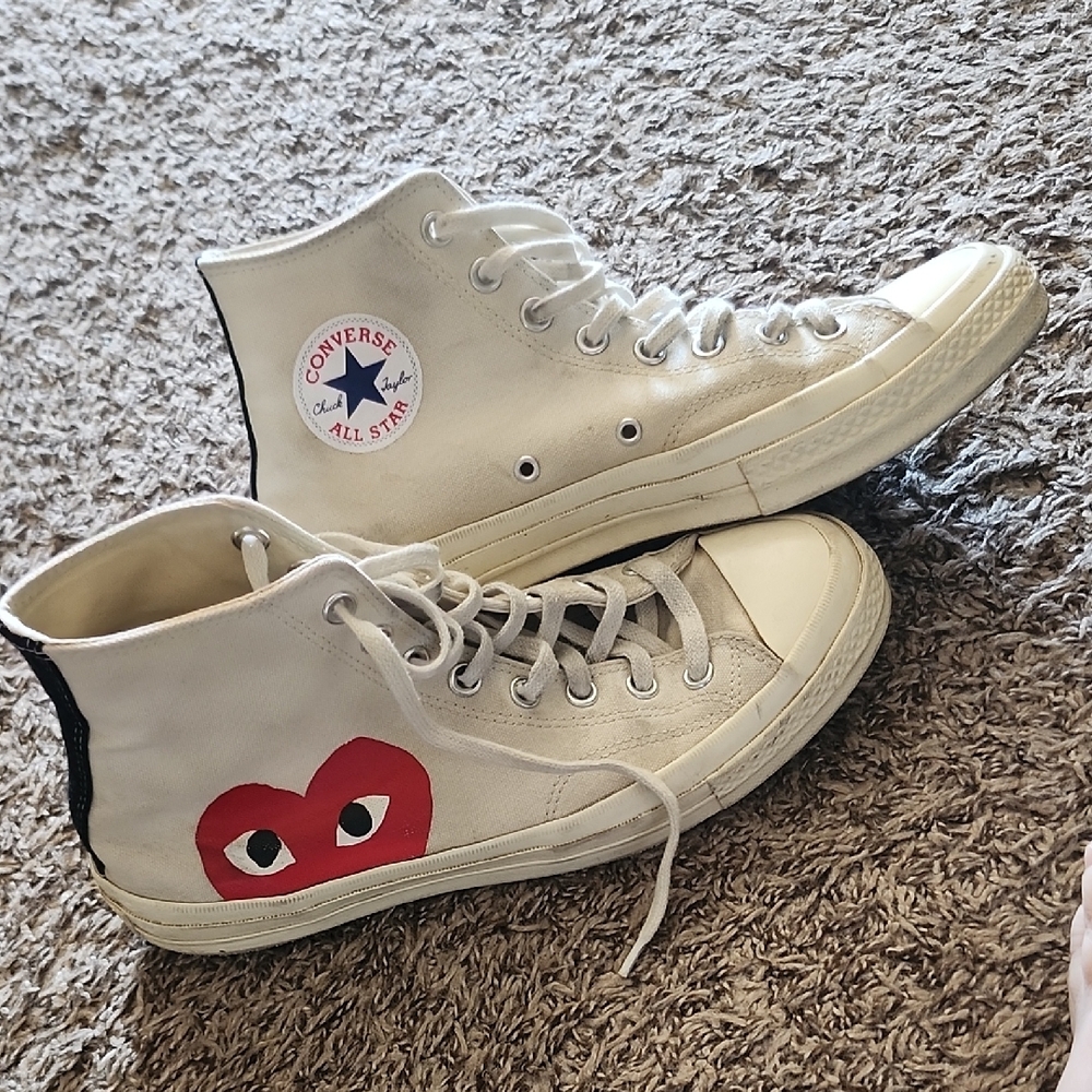 Converse White High-Top Sneakers with Red Heart Graphic